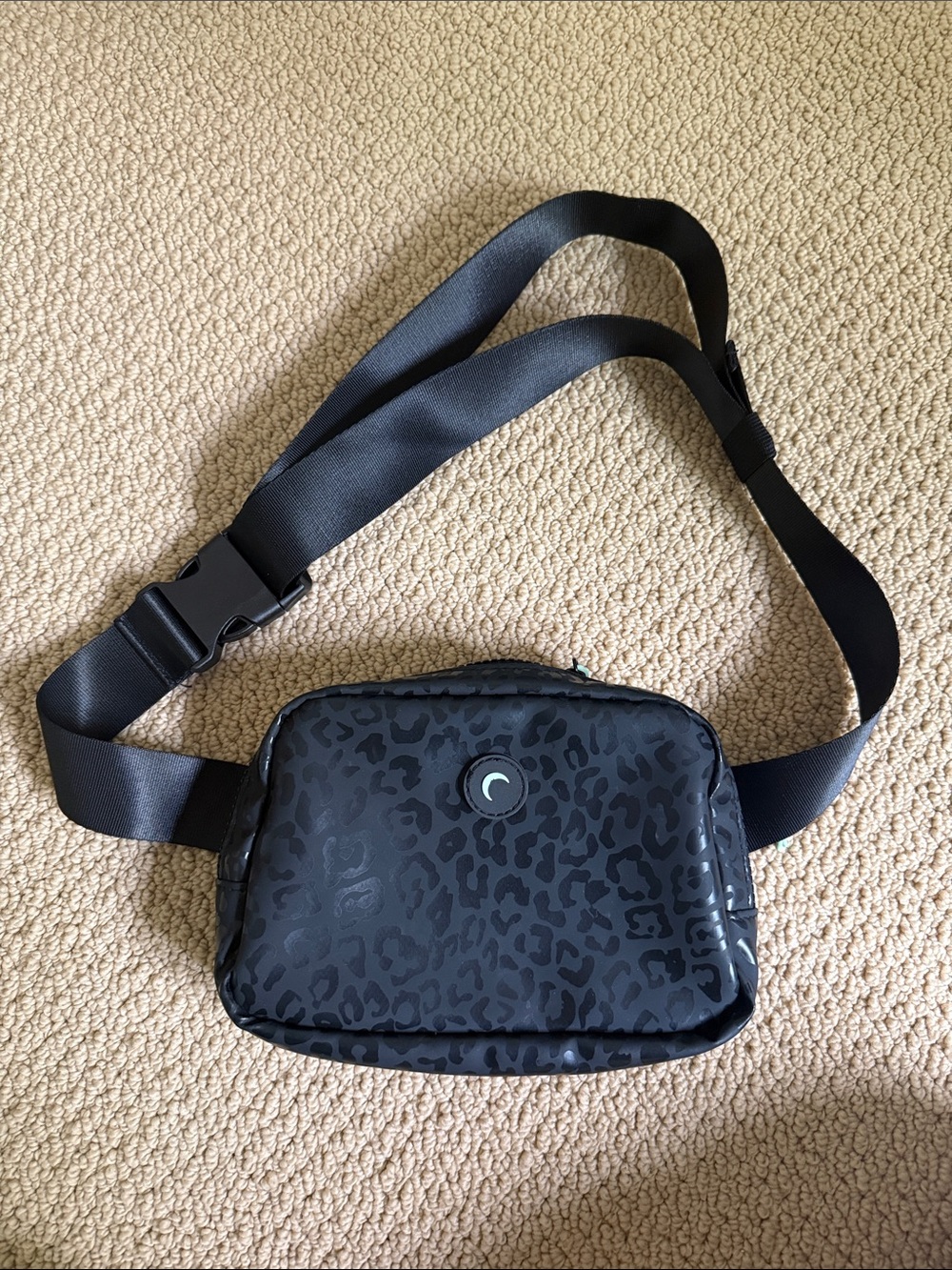 Black Leopard Print Crossbody Belt Bag - Crescent Logo